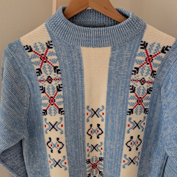 Vintage Nordic Ski Abstract Marled Crewneck Sweater In Light Blue/Ivory - Picture 3 of 5